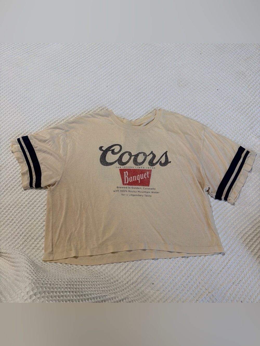 Women's Crop Tee - Cream with Navy Stripes